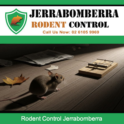 Professional pest control snap trap set to capture house mouse on wooden floor in Jerrabomberra property